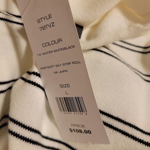 French Connection sweater Women's large long sleeve white/ black NWT - Picture 5 of 9